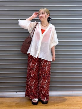 「LEPSIM（レプシィム）の楊柳柄イージーパンツ　290321（その他パンツ、レッド系）」を使った、daharalepsimさん（レディース・151cm）の夏コーディネート