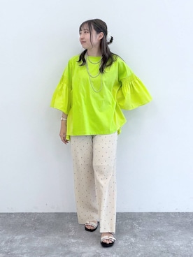 「LEPSIM（レプシィム）の異素材フリルBIGT　242843（Tシャツ/カットソー、グリーン系）」を使った、daharalepsimさん（レディース・151cm）の夏コーディネート