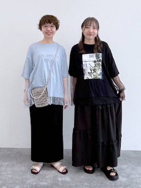 「LEPSIM（レプシィム）の14ゲージニットナロースカート　242468（スカート、ブラック系）」を使った、daharalepsimさん（レディース・151cm）の夏コーディネート