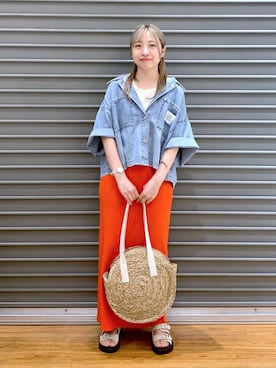 オレンジ！不規則重ねスカート☆レトロシャツ×デニム☆古着リメイク チェック柄 オレンジ スカート プリーツ/w69cm[42097] レトロ