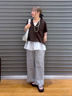 「LEPSIM（レプシィム）の3連ボールネックレス　287544（ネックレス、ホワイト系）」を使った、daharalepsimさん（レディース・151cm）の夏コーディネート