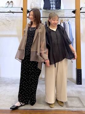 「LEPSIM（レプシィム）の《リネンライクドライシリーズ》ギャザーワイドパンツ　638911（その他パンツ、ベージュ系）」を使った、daharalepsimさん（レディース・151cm）の春コーディネート