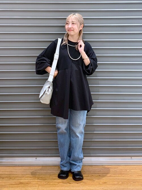 セール】異素材アシメ切り替え長袖チュニック 582454（Tシャツ