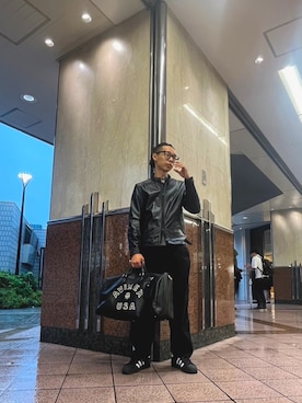 「AVIREX（アヴィレックス）のアイテム（ライダースジャケット）」を使った、かんさん（メンズ・173cm）の夏コーディネート