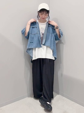 「着痩せ」｜「アイテム（キャップ）」を使った、yochiko713さん（レディース・148cm）の夏コーディネート