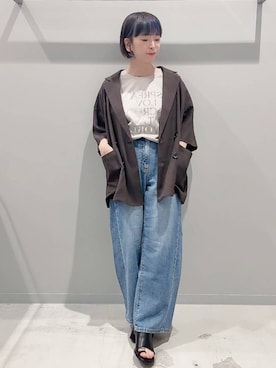「GLOBAL WORK（グローバルワーク）のGOODデニムバレルCOOL/627009（デニムパンツ、ブルー系）」を使った、yochiko713さん（レディース・148cm）の夏コーディネート