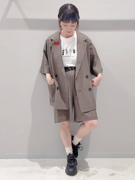 「GLOBAL WORK（グローバルワーク）のピンレスベルト/250481（ベルト、ブラック系）」を使った、yochiko713さん（レディース・148cm）の夏コーディネート