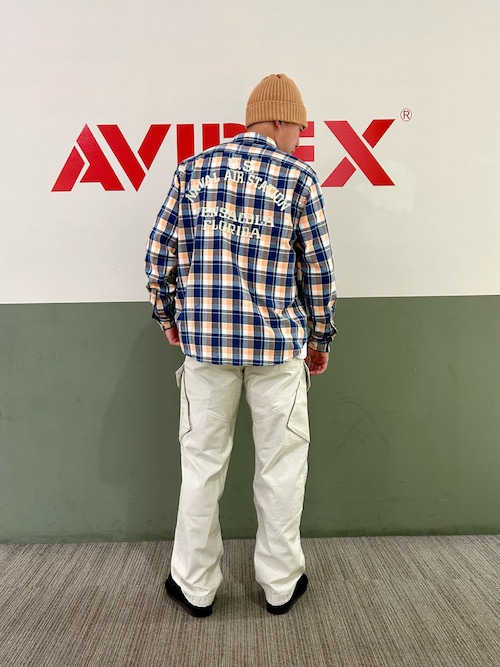 LONGSLEEVE INDIGO CHECK EMBROIDERY SHIRT / ロングスリーブ インディゴ チェック エンブロイデリー シャツ / AVIREX / アヴィレックス