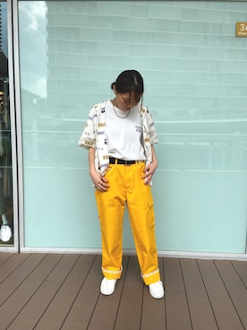 「アイテム（カーゴパンツ、イエロー系）」を使った、yuzuさん（レディース・156cm）の春コーディネート