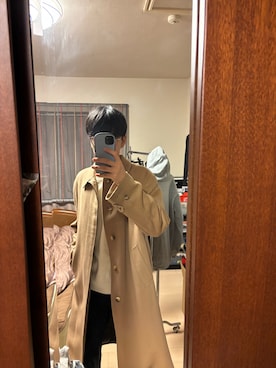 「アイテム（ノーカラーコート）」を使った、keikun✓⃝さん（メンズ・182cm）の冬コーディネート