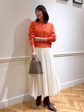 「ROPE'（ロペ）のスクエアドットプリントププリーツスカート（スカート）」を使った、kanaさん（レディース・165cm）の秋コーディネート