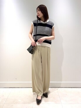 「ROPE'（ロペ）のモノトーン透かし柄ニットベスト（ベスト）」を使った、kanaさん（レディース・165cm）の夏コーディネート