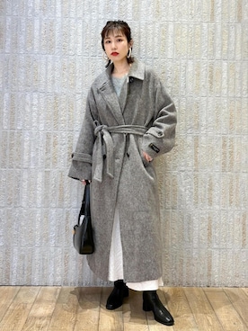 「154cm」｜「アイテム（ステンカラーコート）」を使った、_ichiさん（レディース・154cm）の冬コーディネート
