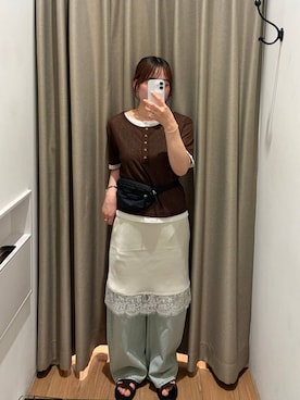 「LOWRYS FARM（ローリーズファーム）のワイドストレートデニムパンツ　607883（デニムパンツ、ブルー系）」を使った、kumadayoooさん（レディース）の夏コーディネート