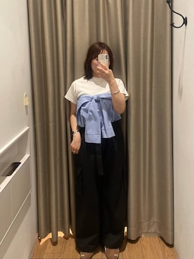 「LOWRYS FARM（ローリーズファーム）のフライスチビＴＥＥ 637055（Tシャツ/カットソー、ホワイト系）」を使った、kumadayoooさん（レディース）の春コーディネート