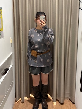 「LOWRYS FARM（ローリーズファーム）のカバーブーツ 1066858（ブーツ、ブラウン系）」を使った、kumadayoooさん（レディース）の秋コーディネート