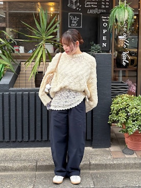 「アイテム（ストール/ショール）」を使った、kumadayoooさん（レディース・158cm）の秋コーディネート