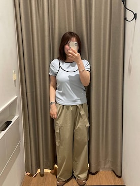 「LOWRYS FARM（ローリーズファーム）のハイショク２ＰプルオーバーＳＳ 638386（Tシャツ/カットソー、ブルー系）」を使った、kumadayoooさん（レディース）の春コーディネート