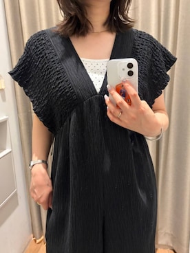 「LOWRYS FARM（ローリーズファーム）のスタイルＵＰクロスカップキャミ　100757（Tシャツ/カットソー、ホワイト系）」を使った、kumadayoooさん（レディース）の夏コーディネート