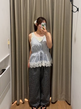 「LOWRYS FARM（ローリーズファーム）のレースサテンキャミ 1049036（キャミソール、ブルー系）」を使った、kumadayoooさん（レディース）の夏コーディネート