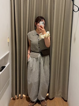「LOWRYS FARM（ローリーズファーム）のメランジポロフレンチスリーブ　1045953（ベスト、グレー系）」を使った、kumadayoooさん（レディース）の夏コーディネート