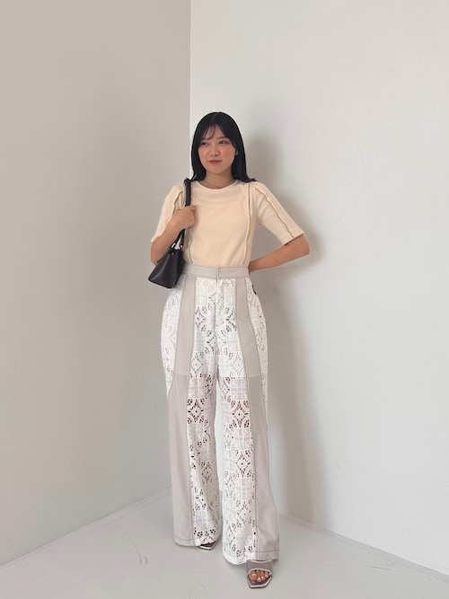 tシャツ メローラインハーフスリーブリブトップス レディース メローラインハーフスリーブリブトップス（Tシャツ/カットソー