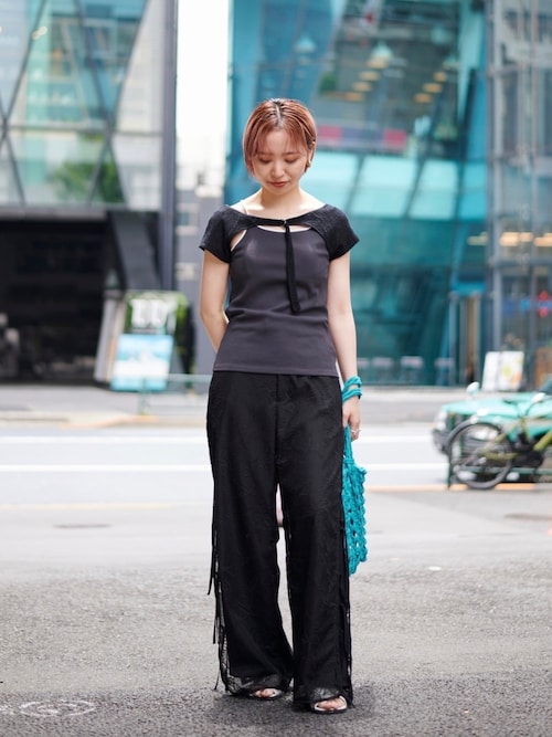 PUBLIC TOKYO チュールレーススリットパンツ PUBLIC TOKYO（パブリックトウキョウ）の「【栃木県産】チュール
