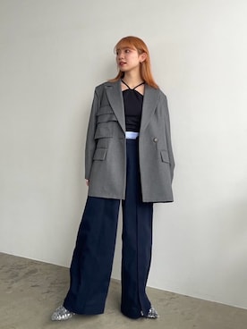 「スリットパンツ」｜「アイテム（ジャケット/アウター）」を使った、PUBLIC TOKYO STAFFさん（レディース・156cm）の冬コーディネート