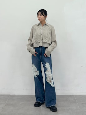 PUBLIC TOKYO オーバーヨーククロップドシャツ ホワイト　長袖シャツ PUBLIC TOKYO オーバーヨーククロップドシャツ ホワイト 長袖シャツ