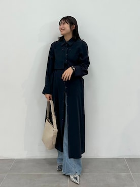 「レイヤード」｜「アイテム（シャツワンピース）」を使った、PUBLIC TOKYO STAFFさん（レディース・155cm）の冬コーディネート