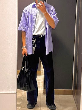 「UNIQLO（ユニクロ）のエアリズムコットンオーバーサイズTシャツ（5分袖）（Tシャツ/カットソー）」を使った、renさん（メンズ・176cm）の夏コーディネート