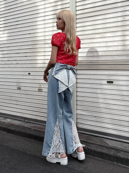 セール】BACK RIBBON DENIM PT/バックリボンデニムパンツ（デニム