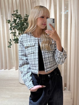 「アイテム（ノーカラージャケット）」を使った、saraさん（レディース・165cm）の夏コーディネート