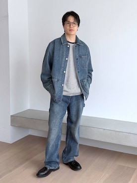 「GLOBAL WORK（グローバルワーク）のマイニチ多機能クルーTシャツ/長袖/1023339（Tシャツ/カットソー、ブルー系）」を使った、yasu（GLOBALWORK）さん（メンズ・175cm）の秋コーディネート