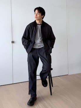 「GLOBAL WORK（グローバルワーク）のマイニチ多機能クルーTシャツ/長袖/1023339（Tシャツ/カットソー、ブルー系）」を使った、yasu（GLOBALWORK）さん（メンズ・175cm）の秋コーディネート