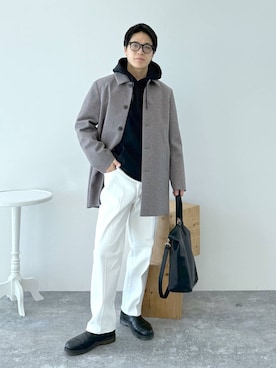「アイテム（ステンカラーコート）」を使った、yasu（GLOBALWORK）さん（メンズ・175cm）の冬コーディネート