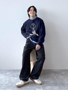「GLOBAL WORK（グローバルワーク）のGOODデニムバギーパンツ/498388（デニムパンツ）」を使った、yasu（GLOBALWORK）さん（メンズ・175cm・20代）の秋コーディネート