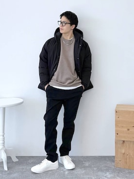 「GLOBAL WORK（グローバルワーク）のUNISEX/ステンレスチェーンネックレス/583411（ネックレス）」を使った、yasu（GLOBALWORK）さん（メンズ・175cm）の冬コーディネート