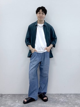 「GLOBAL WORK（グローバルワーク）のUNISEX/ステンレスチェーンネックレス/583411（ネックレス、シルバー系）」を使った、yasu（GLOBALWORK）さん（メンズ・175cm）の春コーディネート