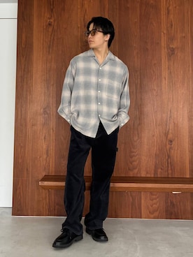 「GLOBAL WORK（グローバルワーク）のヴィンテージライクコーデュロイワイドパンツ/821634（その他パンツ、ブラック系）」を使った、yasu（GLOBALWORK）さん（メンズ・175cm）の秋コーディネート