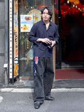 「アイテム（ストール/ショール）」を使った、yasu（GLOBALWORK）さん（メンズ・175cm）の秋コーディネート