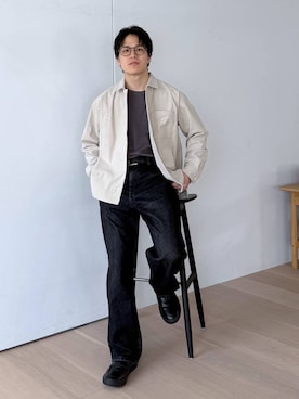 「GLOBAL WORK（グローバルワーク）のマイニチ多機能クルーTシャツ/長袖/1023339（Tシャツ/カットソー、ブラウン系）」を使った、yasu（GLOBALWORK）さん（メンズ・175cm）の秋コーディネート