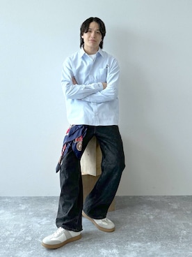 「アイテム（ストール/ショール）」を使った、yasu（GLOBALWORK）さん（メンズ・175cm）の秋コーディネート