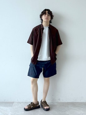 「アイテム（サンダル、グリーン系）」を使った、yasu（GLOBALWORK）さん（メンズ・175cm）の夏コーディネート