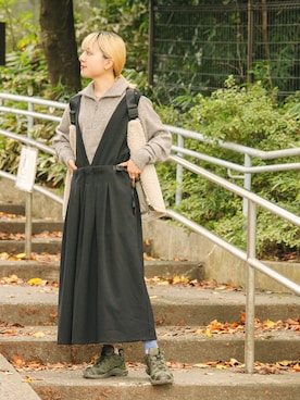 「Gramicci（グラミチ）のアイテム（ワンピース/ドレス）」を使った、naminoさん（レディース・154cm）の秋コーディネート