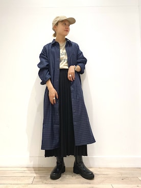 「重ね着ベストシーズン」｜「アイテム（シャツワンピース）」を使った、naminoさん（レディース・154cm）の秋コーディネート