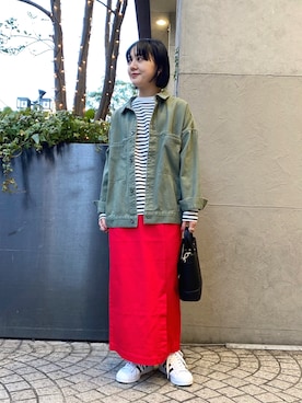 「ミリタリーコーデ」｜「アイテム（カバーオール）」を使った、naminoさん（レディース・154cm）の冬コーディネート