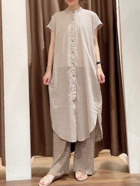 「ITEMS URBANRESEARCH（アイテムズ アーバンリサーチ）のアイテム（シャツワンピース）」を使った、ERIKAさん（レディース・161cm）の夏コーディネート