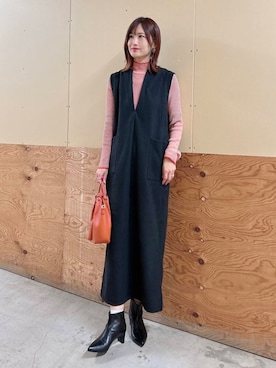 「ボーダーニット」｜「アイテム（ワンピース/ドレス）」を使った、ERIKAさん（レディース・161cm）の秋コーディネート