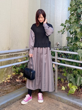 「ドッキングワンピ」｜「アイテム（その他）」を使った、ERIKAさん（レディース・161cm）の冬コーディネート